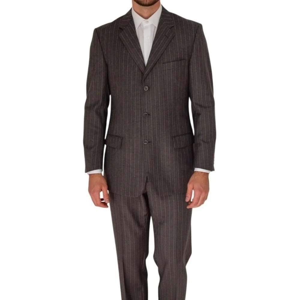 Hickey Freeman Madison Suit Mens 44L Charcoal Grey Pinstripe Worsted Wool 3-Btn
